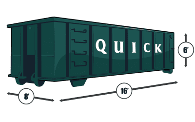 Quick Disposal’s 25 yard roll off dumpsters are available today and ready to suit your commercial and home construction needs.