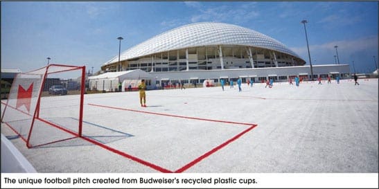 Budweiser creates unique football pitch from 50,000 recycled plastic cups – American Recycler News, Inc.