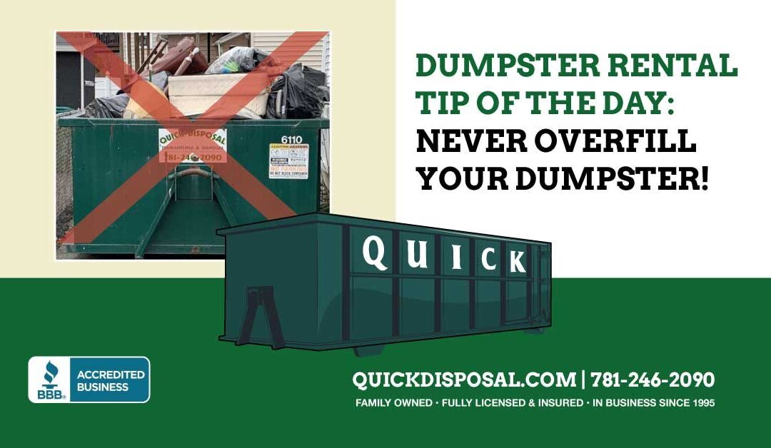 Dumpster Rental Tips from Quick Disposal: To ensure safety and compliance, never overfill your dumpster. Overloaded dumpsters pose serious risks during transport and may violate local regulations. #safeloads #saferoads #quickdisposal #dumpsterrental #dumpsterrentaltips